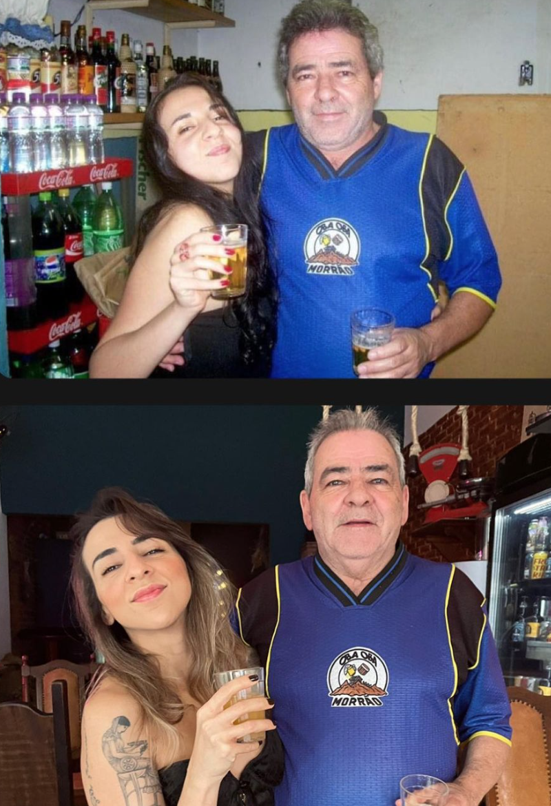 Minha irmã e meu pai no Oba Oba Morrão, em 2007, e na Casa Lúpulo, em 2022